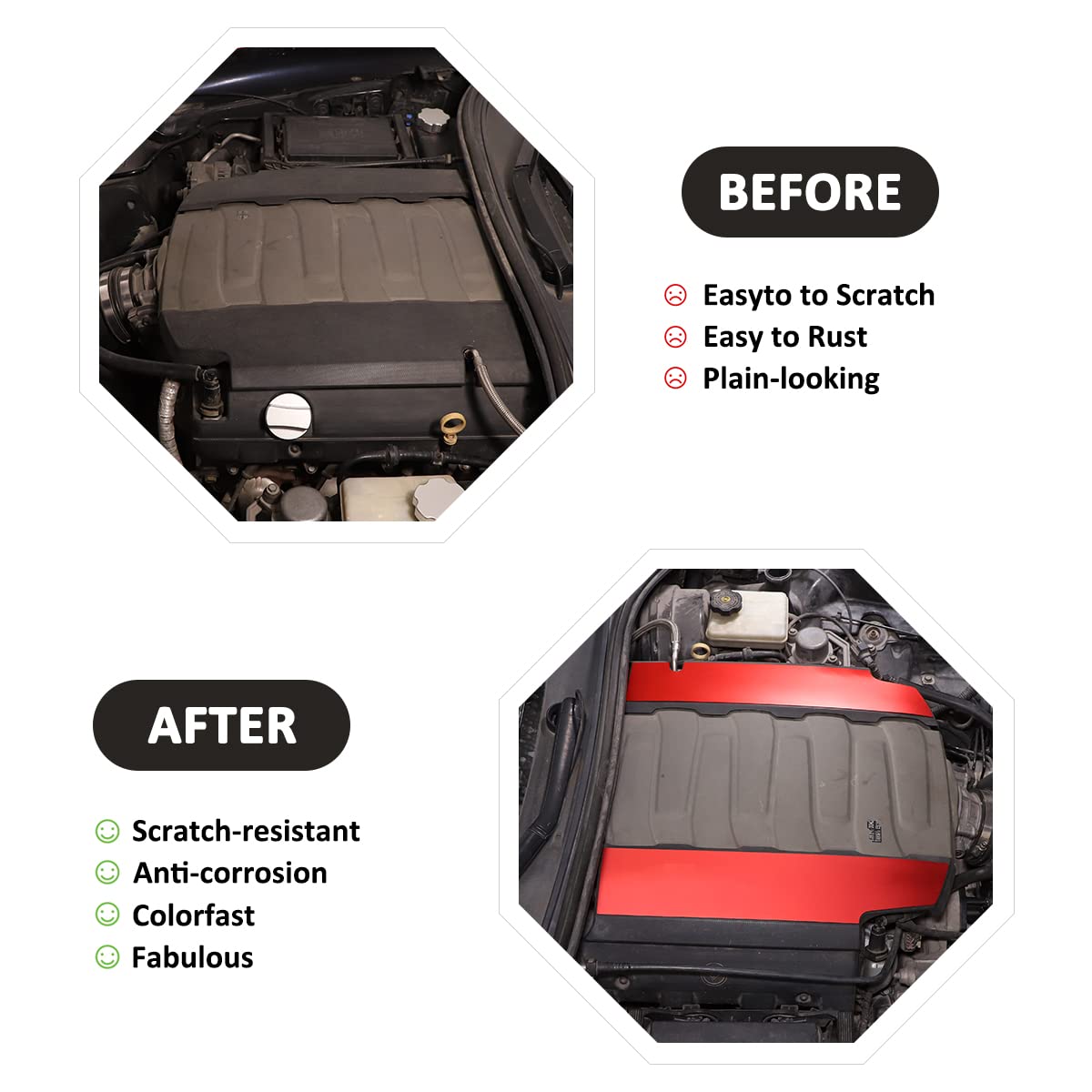 JONKOKO Aluminum Alloy Engine Bay Side Panel Cover for Chevrolet Corvette C7 2014-2019 Hood Engine Trim Sticker Interior Accessories (Hood Engine Trim Cover, Red)