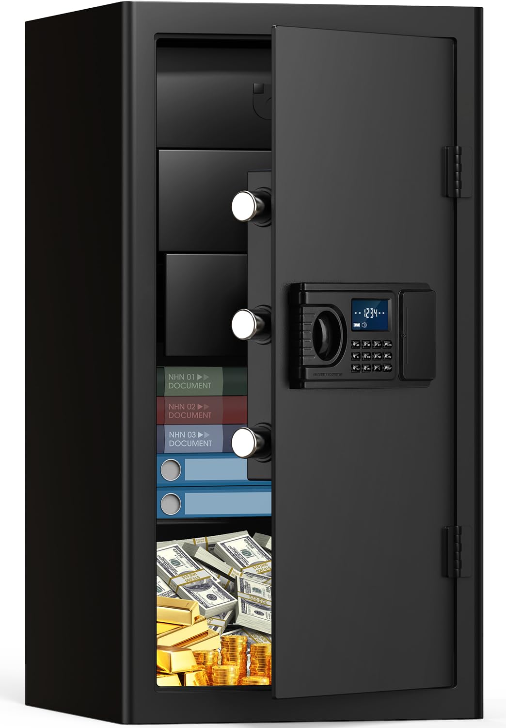 6.0 Cuft Fireproof Document Safe Box, Home Safes Fireproof Waterproof With Removable Drawer, Smart Alert, Combination LCD Keypad Keys, Anti-Theft Security Digital Safe Box For Money Jewelry