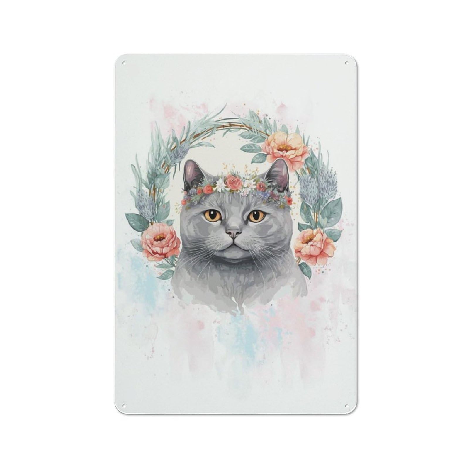 Junmoney Style-11 Tin Wall Plaque 30X20cm With British Shorthair Cat Art For Kitchen Or Home Bar, A Christmas Gift For People Styling Kitchen And Home Bar