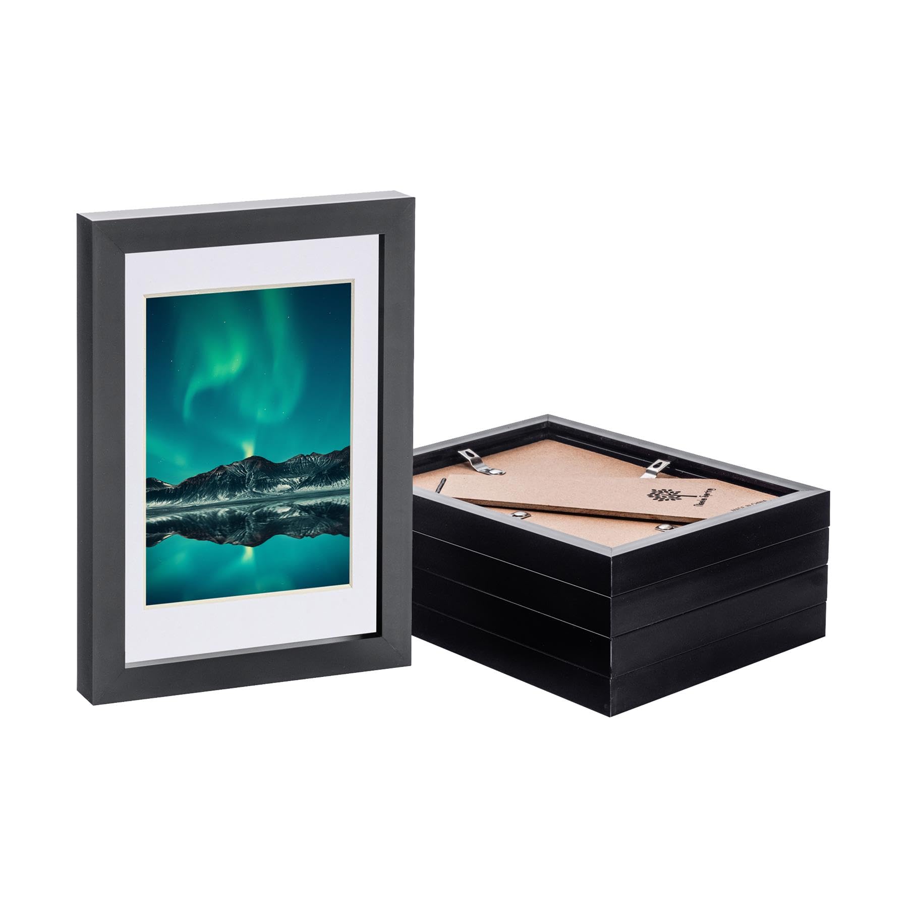 Nicola Spring 5x Black A5 (6" x 8") Photo Frames with White 4" x 6" Mount - Glass Aperture Home Picture Wall Hanging Landscape Portrait Display