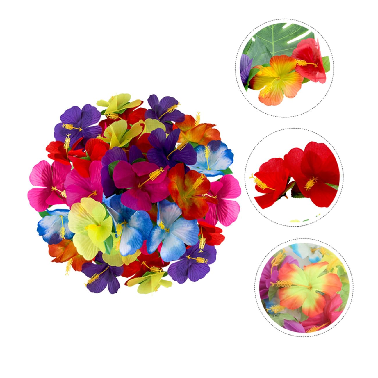 Künstliche Hibiskusblüten und Stoff ohne Gießen für 72 Stück als Fotorequisite Hawaii Blumen Girlande Zufällige Farbe Sommerfest Dekoration Tropische Partys