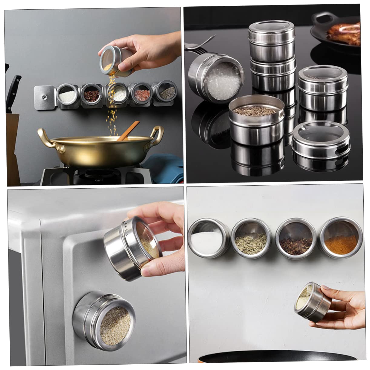 OUNONA Edelstahl Magnetisches Gewürzglas mit Transparentem Deckel 8 Stück
