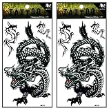 Tattoos 2 Sheets Black Dragon Kung Fu Chinese Japanese Cartoon Waterproof Temporary Tattoo Sticker Fashion Flash Tatoo Fake Tattoo Removable for Men Women