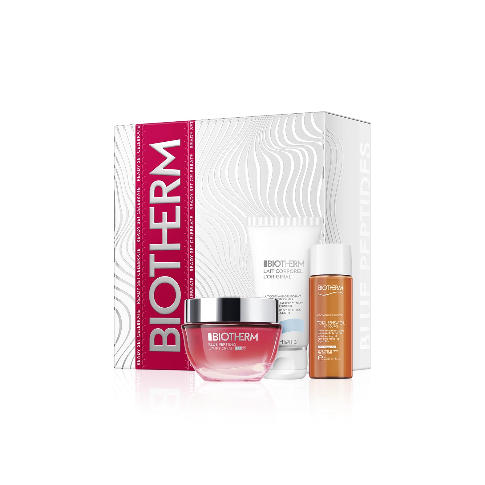 Biotherm Blue Peptides Uplift SPF 30 Set (Uplift Cream 50ml, Total Renew Oil 30ml & Lait Corporel 50ml), 3-teiliges Anti-Aging Pflege-Set für reife Haut, straffende & schützende Körperpflege