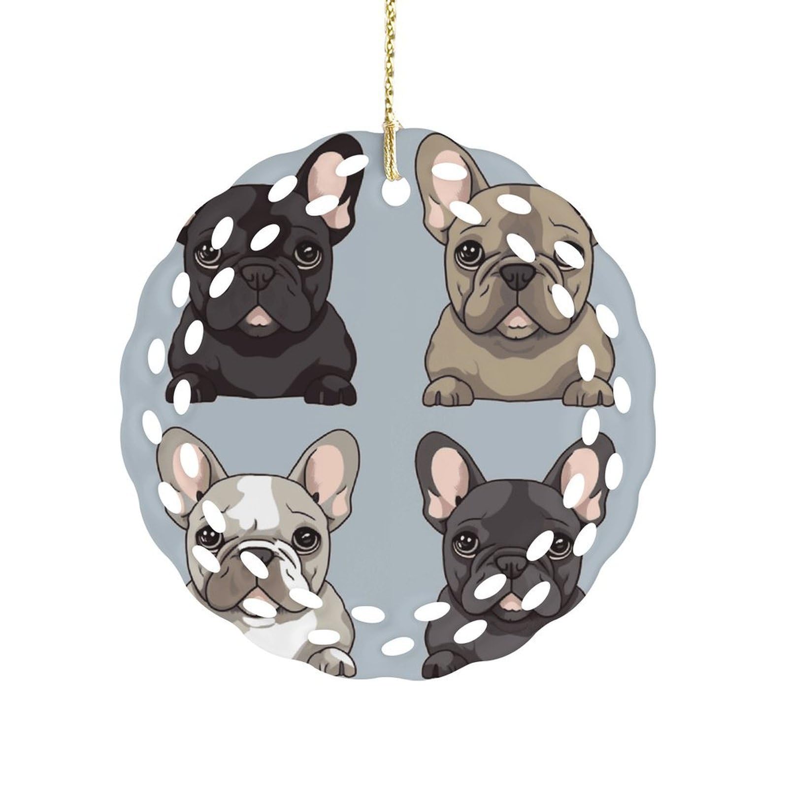 Fekiloot Women's Style French Bulldog Ceramic Ornaments 3 Inch Round,Holiday Keepsake For ,Girls,Pet Owners,Hanging Ornament Gifts Idea For Home