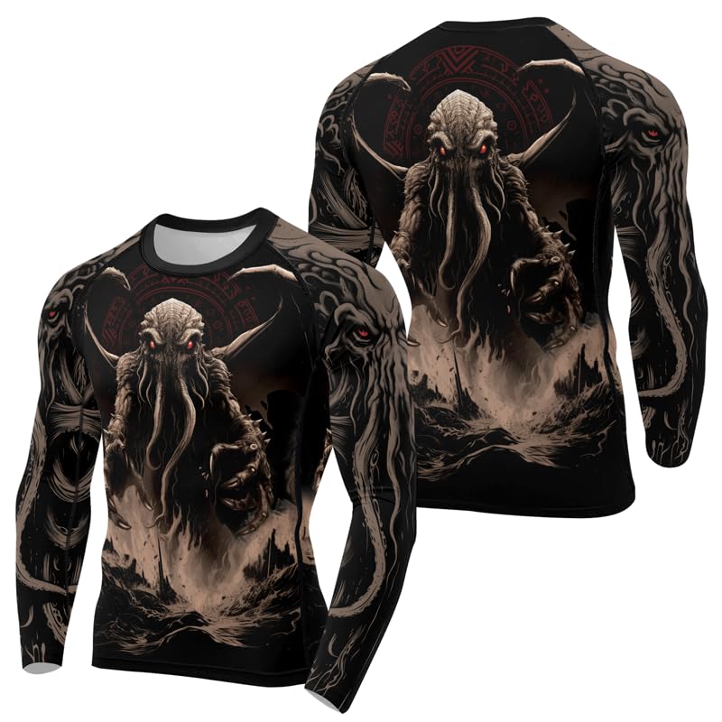 Octopus Long Sleeve Rash Guard Shirt Men Baselayer Skin Performance Fit Compression Shirt MMA BJJ Jiu Jitsu