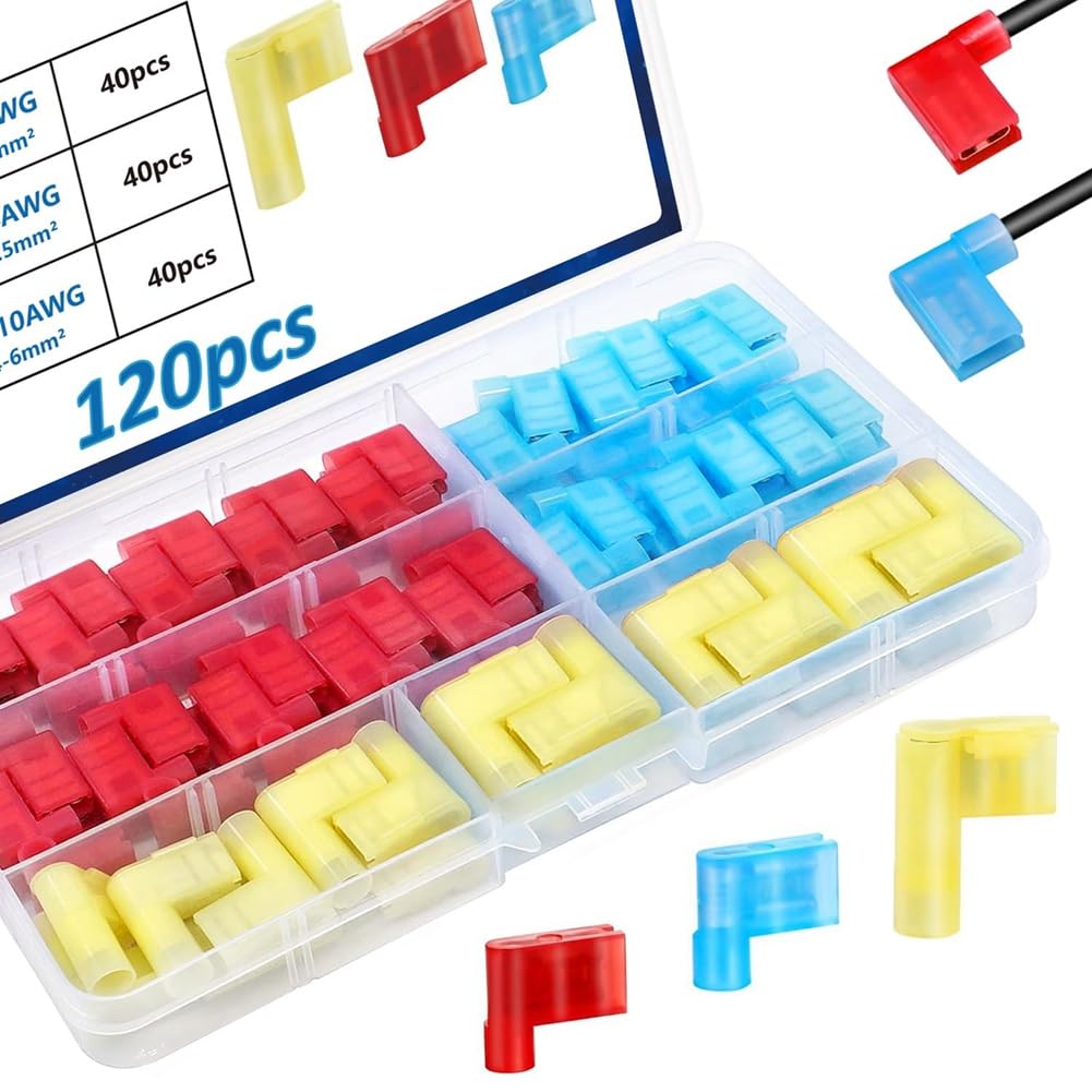 Littimoon 120PCS Quick Disconnect Flag Connector Nylon Right Angle Spade Connectors for 22-18/16-14/12-10AWG Gauge Wiring