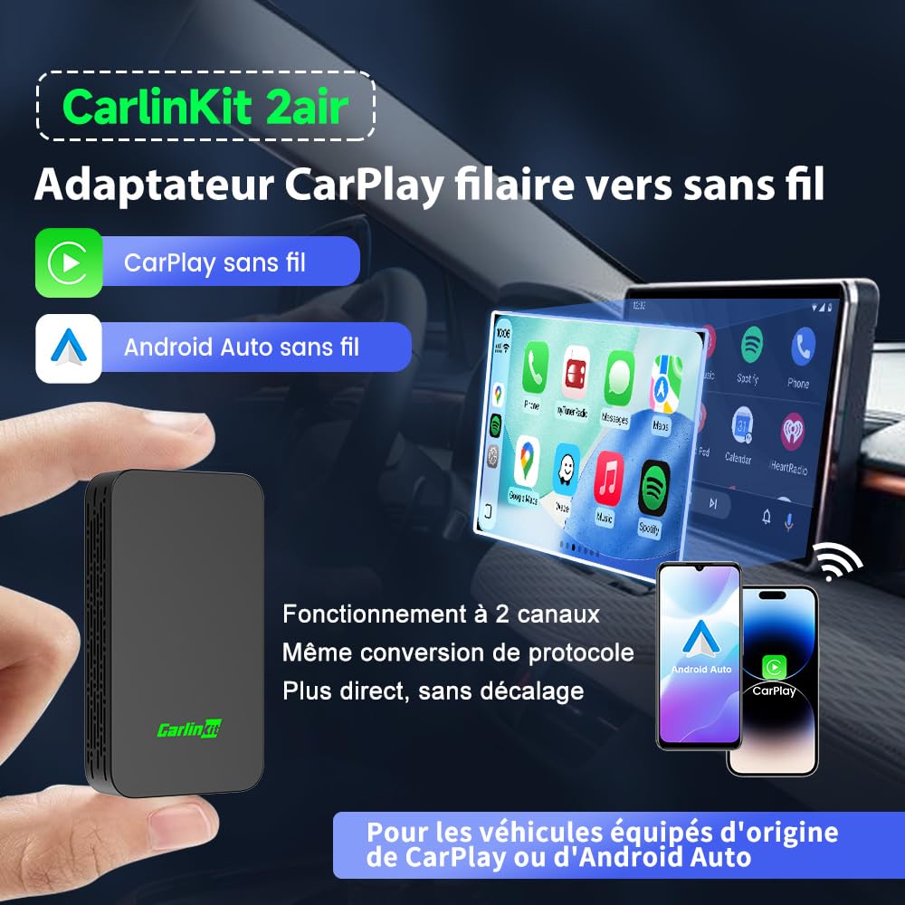 Carlinkit 5.0 Adaptateur CarPlay sans Fil & Android Auto sans Fil 2 en 1,pour carplay Filaire et Android Auto Filaire,Conversion et Mise à Niveau vers Le CarPlay et Androidauto sans Fil,Type-C/USB-A