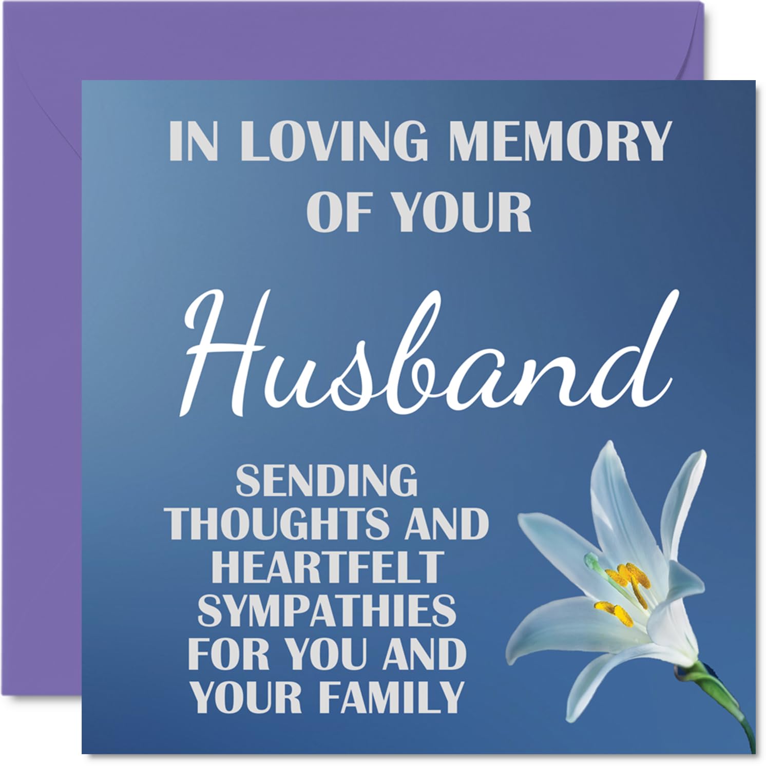 Sympathy Cards - In Loving Memory Of Your Husband Card - Sorry Mourning Bereavement Cards for Adults, 145mm Condolences Thinking of You Card, Flowers Sympathy Greeting