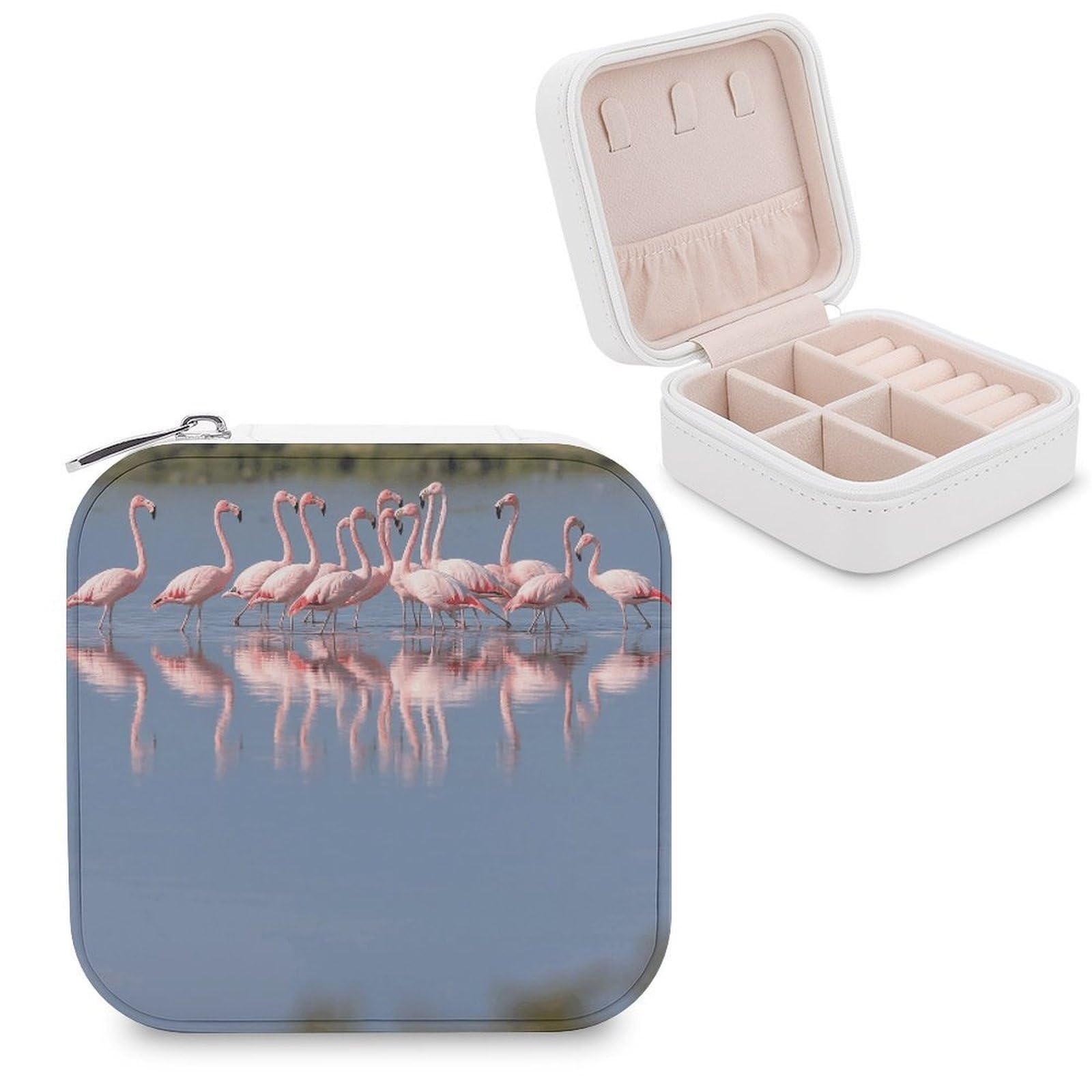 VstaDank A Flock of Flamingos Jewelry Organizer Travel Case for Women With Zipper Mini Jewelry Case PU Leather Jewelrys Box for Rings Necklaces Bracelets Earring Holder Organizer Storage