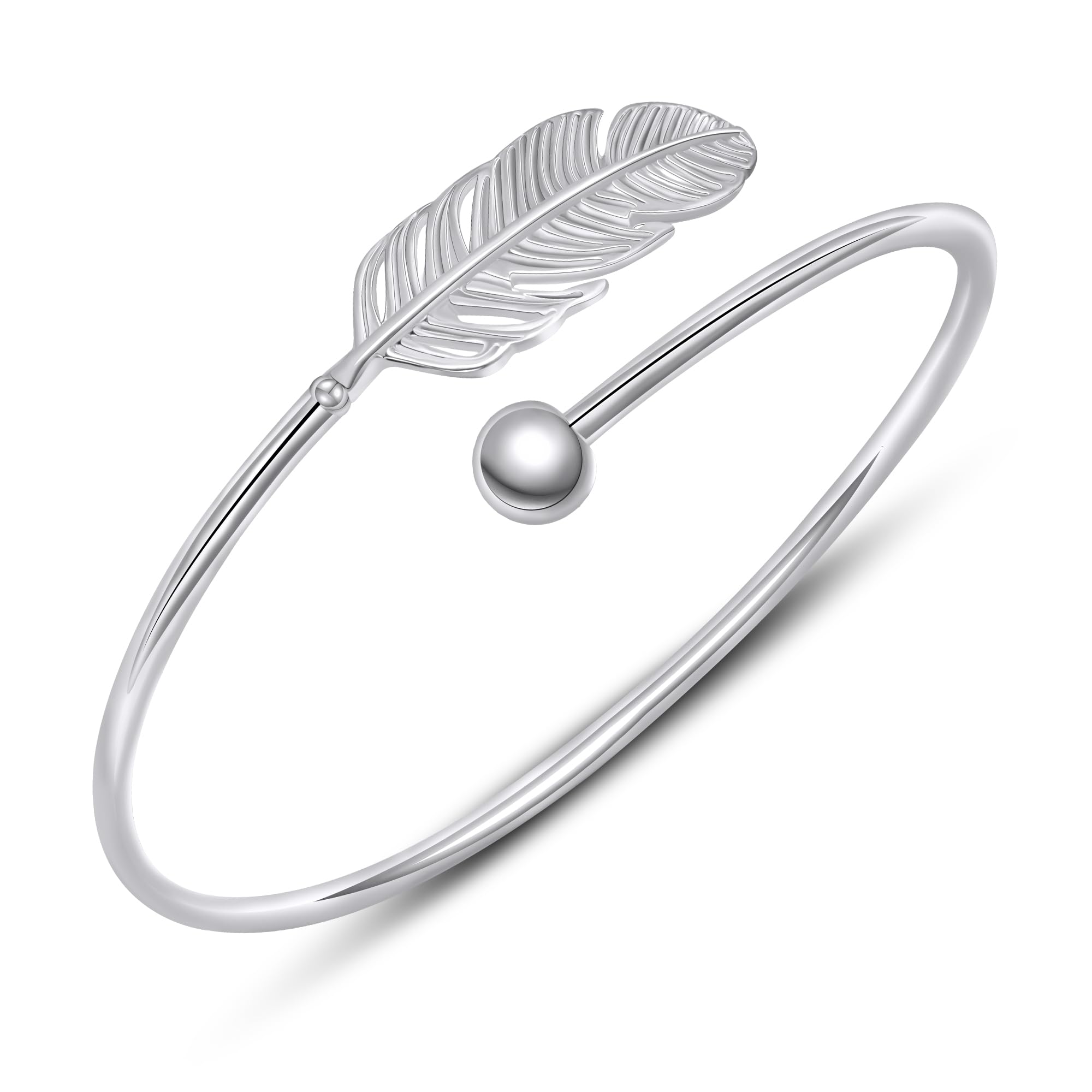 AILUOR 925 Silver Leaf Feather Bangle Bracelet Bohemian style Fashion Charms Bracelets Jewelry Cuff Women Adjustable