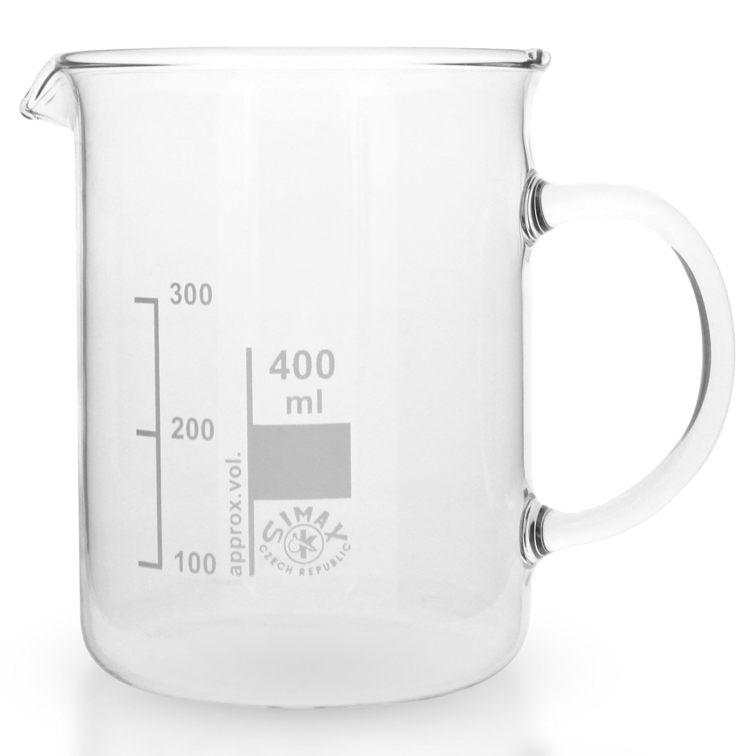 10x Becherglas 400ml aus hitzefestem Borosilikatglas, Niedrige Form mit Henkel und Ausguss