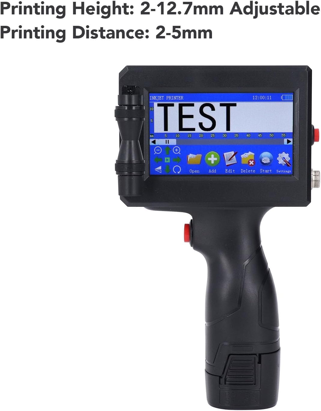 Portable Handheld Inkjet Printer, Portable Inkjet Printer with 4.3 Inch Touchscreen, 2-12.7mm Height Adjustable for Manufacturing and Packaging (US Plug)