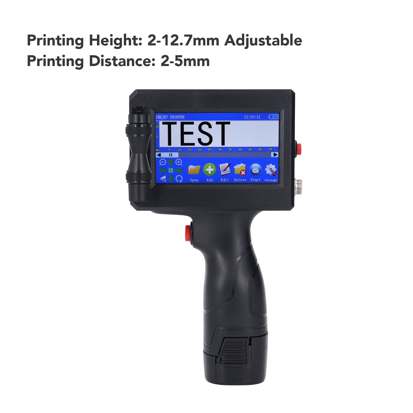 Tosuny Stampante a Getto D'inchiostro Portatile con Cartuccia,RTOS Integrato (Black) | Touchscreen LED da 4,3", altezza di stampa regolabile da 2 a 12,7 mm, supporto per scrittura a mano e ingresso USB, 2200 mAh