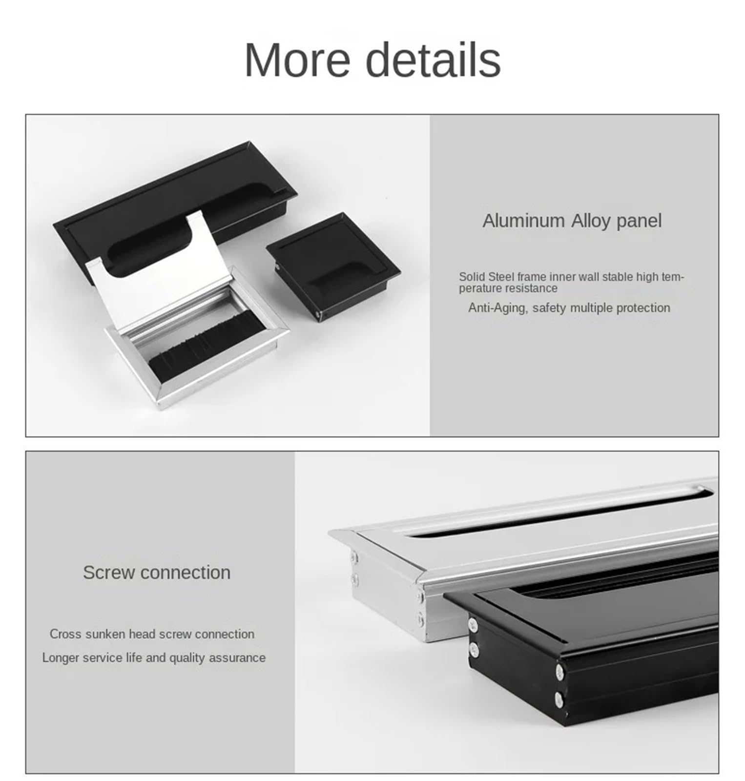 Kabeldurchlass 1 stücke Schreibtisch Kabel Loch Abdeckung Schwarz Aluminium Legierung Box Mit Borsten Pinsel Computer Desktop Rechteckigen(Silver 80x280mm)