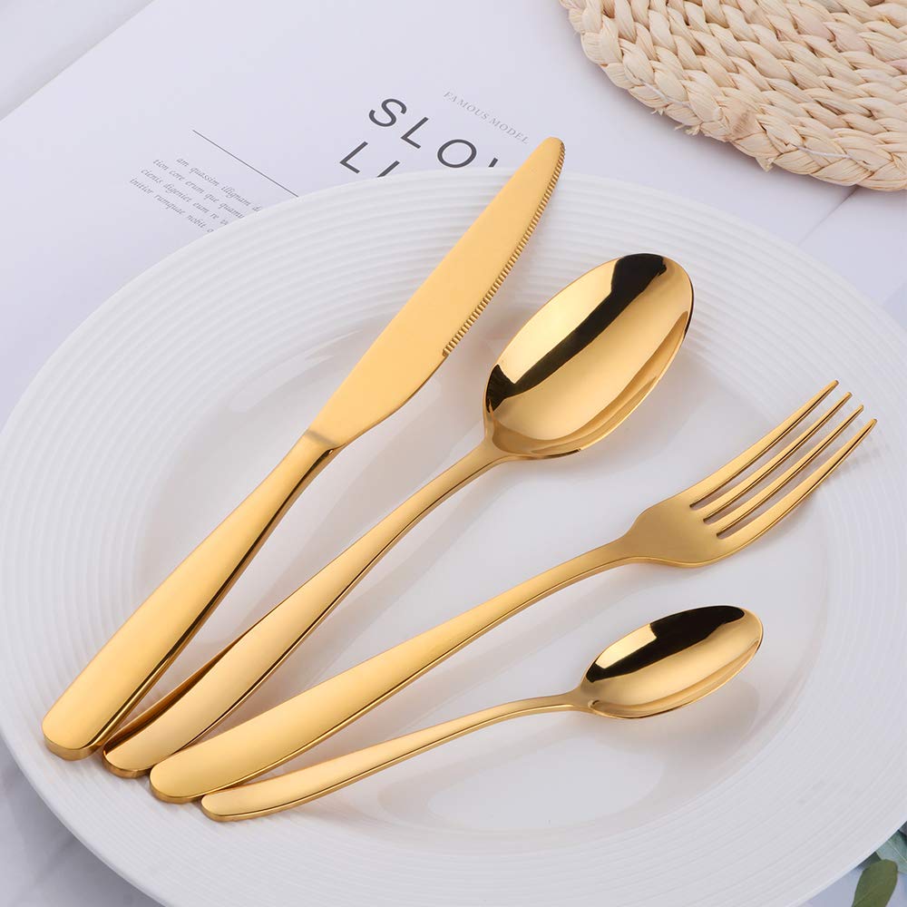 Acero Inoxidable Dorado Vajilla, 16 Piezas Cuberteria PVD Oro Set de Cubiertos Servicio para 4