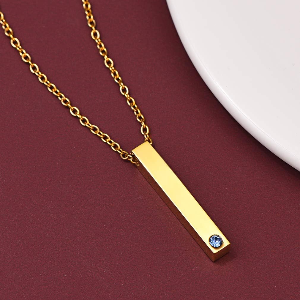 FaithHeart Personalized Vertical Bar Necklace, Men Women Stainless Steel/18K Gold Plated Custom Jewelry, Birthstone Name Bar Pendant for Couples/Family