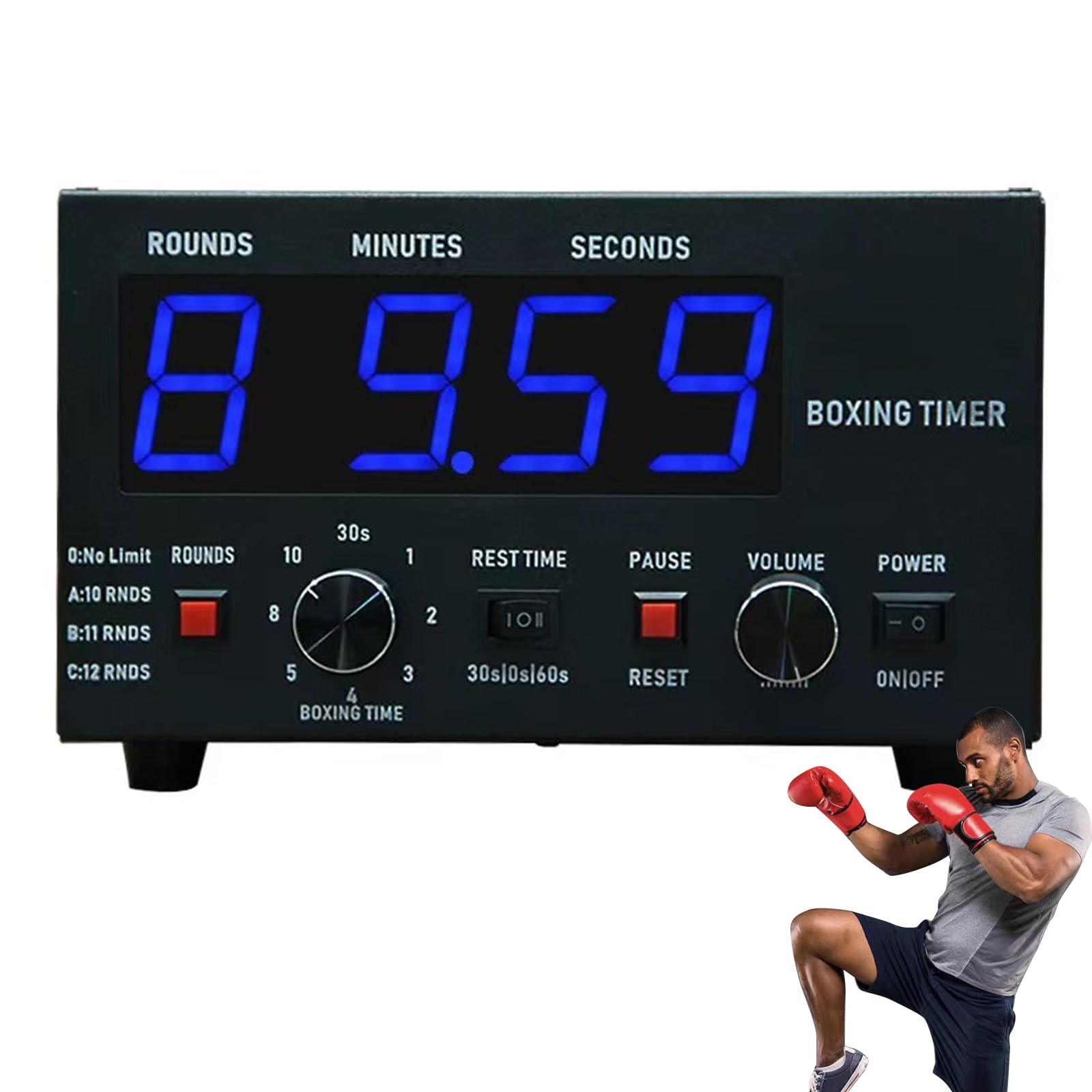 Timer a intervalli da palestra con display a LED, suono regolabile, tempo di allenamento selezionabile, timer a intervalli professionale per Muay Thai, MMA, kickboxing