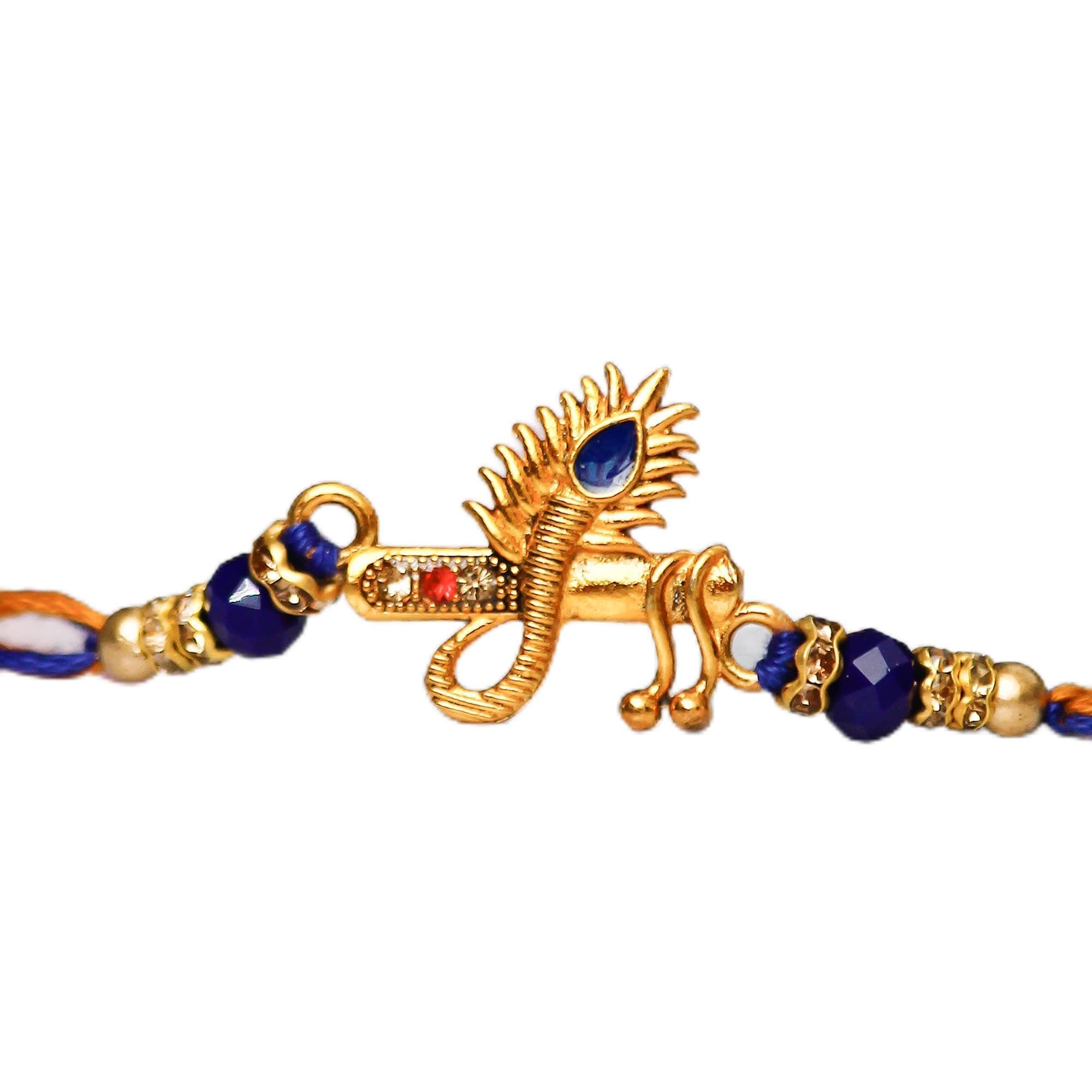 eCraftIndia Designer Mor Pankh with Flute Rakhi for Men and Roli Chawal Pack, Gold::Blue, One Size (D858P6) (B09BB3P8WW) Amazon Price History, Amazon Price Tracker