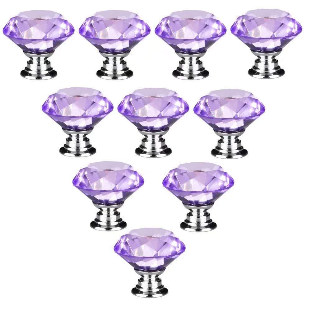 Fbshop(Tm) Purple 10 Pcs 30Mm Flat Round Crystal Glass Cabinet Door Knobs Cupboard Drawer Cabinet Furniture Kitchen Wardrobe Dresser Diamond Cut Pull Handle