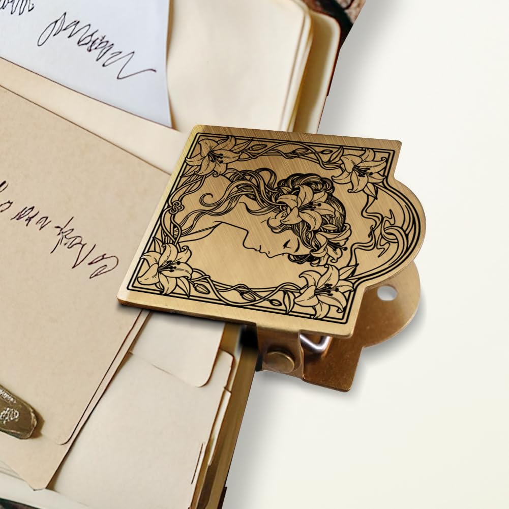 ANATTASOUL Art Nouveau Lady Brass Travel Journal Clip for Notebook,Bookmark — image 1
