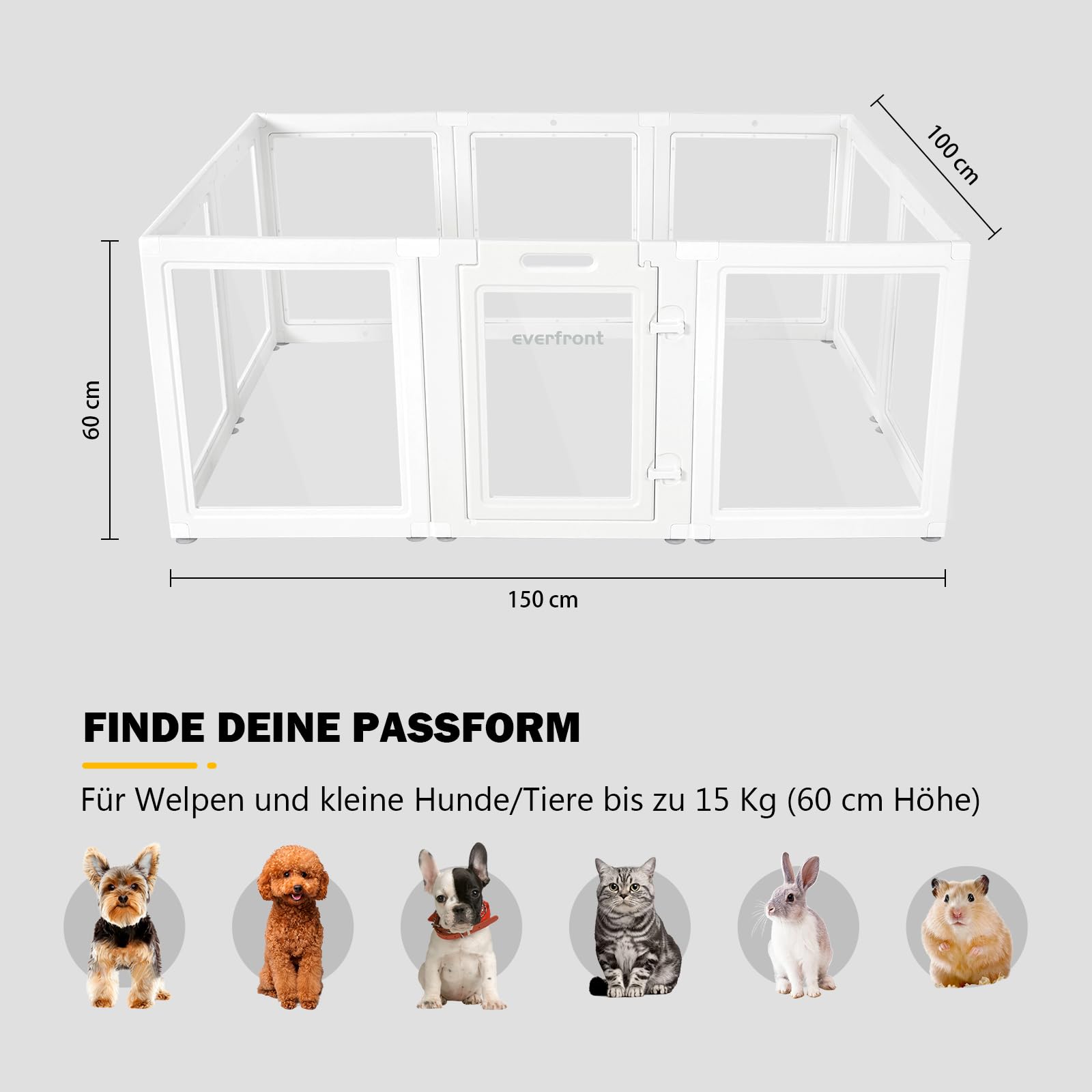 Klarer Acrylplastik Welpenlaufstall Hundespielplatz Innen, für Welpen, Katzen, Kaninchen, leicht montierbarer Welpenkäfig, Hundekennel, für kleine und mittlere Hunde (60 cm Hohe, 10 Stück)