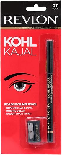 Revlon Kohl Kajal Eye Liner Pencil With Sharpener, Black, 1.14g