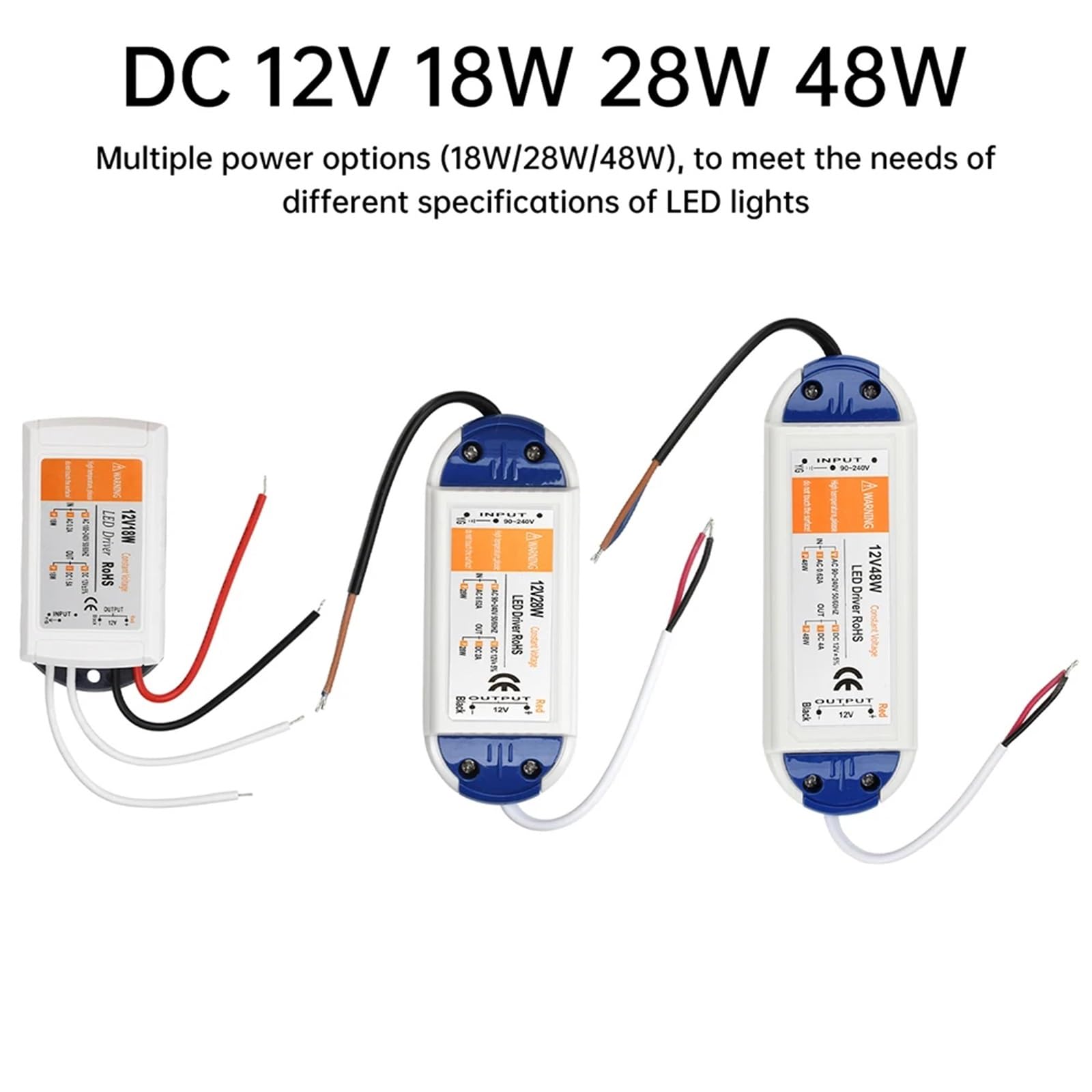 Zasilacz do sterownika LED, przełącznik, DC 12 V, 18 W, 28 W, 48 W, transformator do oświetlenia taśm LED, AC 90-240 V (18 W)