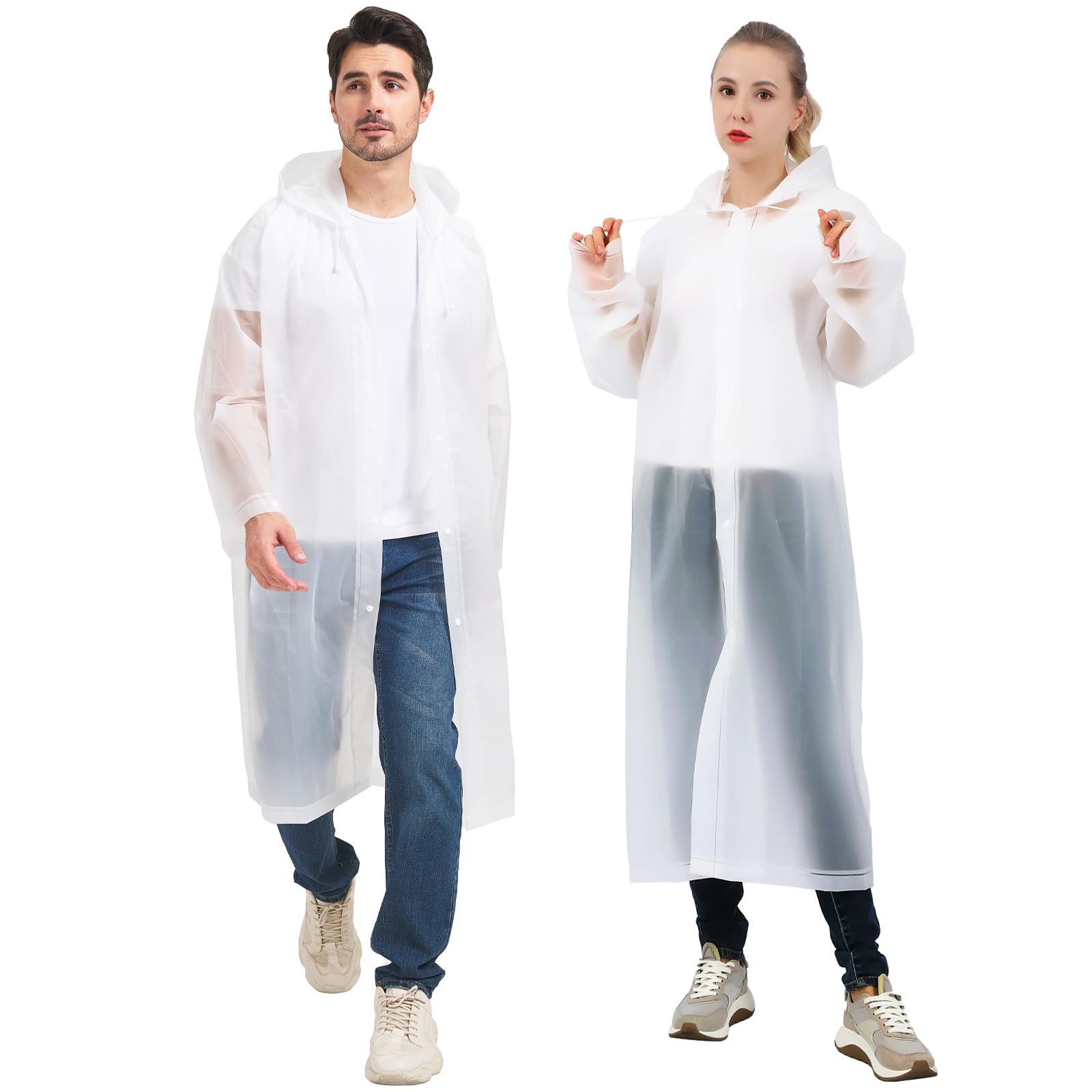 TUNCHMO2-Pack Reusable Rain Coats - Extra Thick EVA (20%/100% Thicker) - Hooded Ponchos for Men/Women