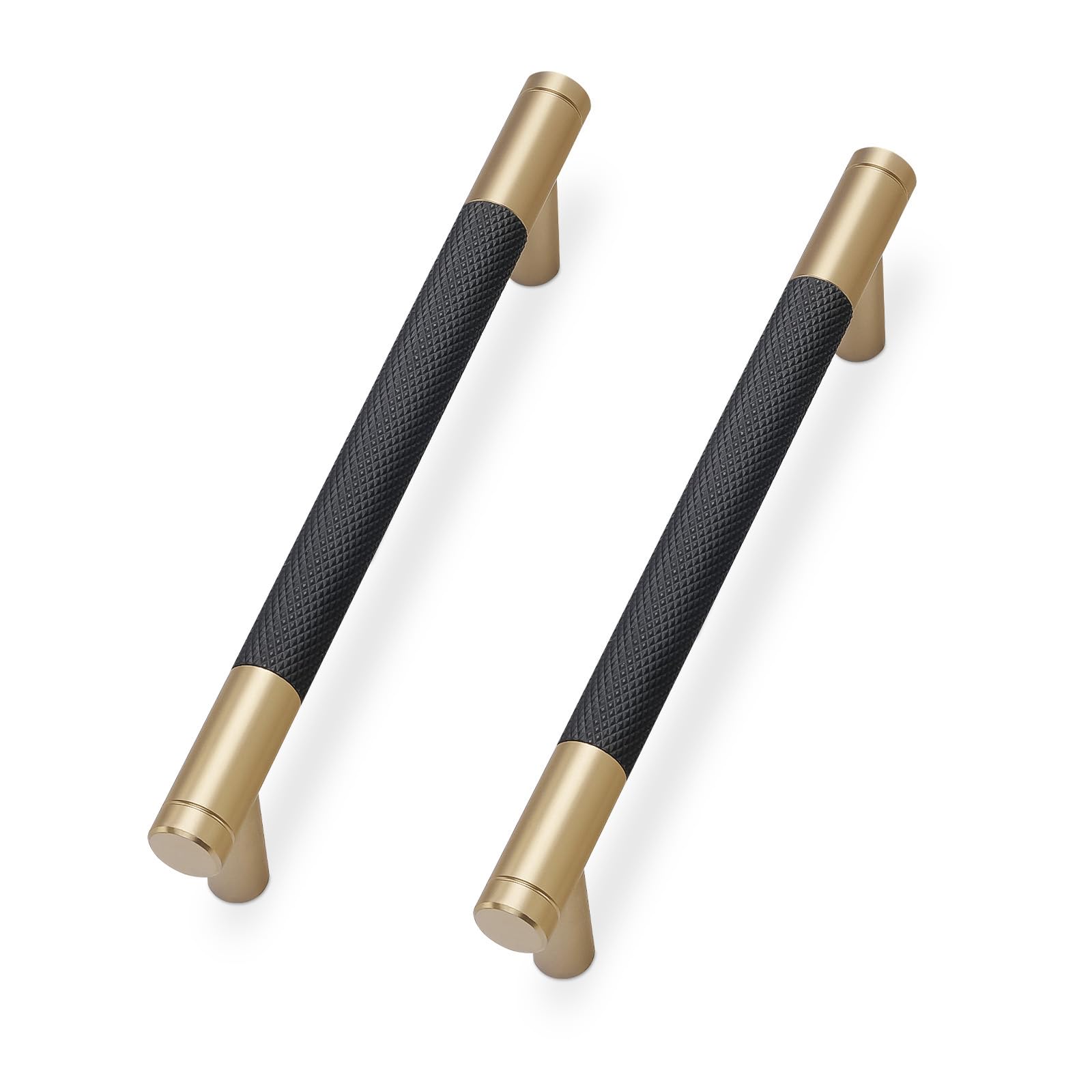 Matte black and champagne bronze cabinet pulls knurled
