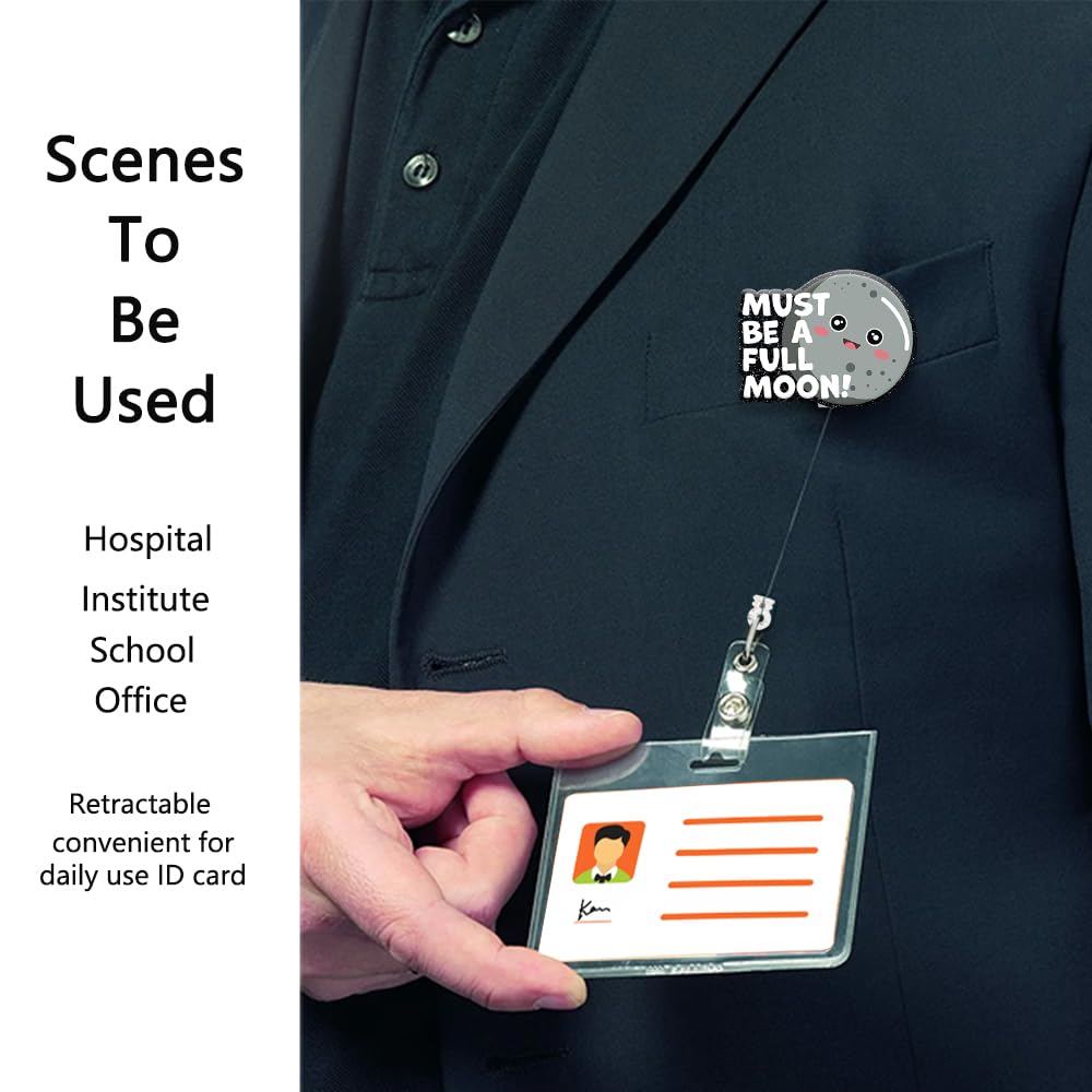 "Feels Like A Full Moon" Glitter Badge Reel - Retractable ID Holder With Alligator Clip, Fun Nurse Doctor Gift - View #3