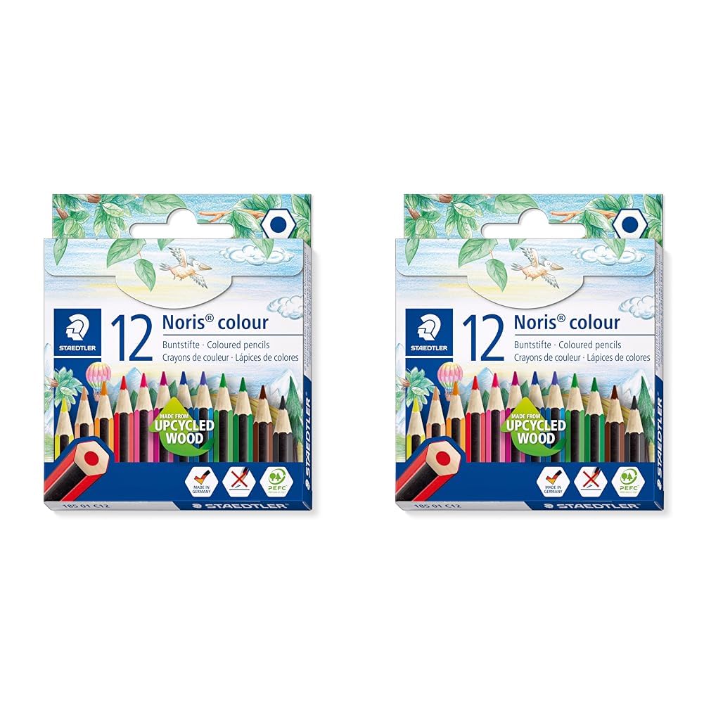 STAEDTLER 185 01 C12 Noris Colour Half-Length Pencils - 12 Assorted Colours (Pack of 24 Pencils)