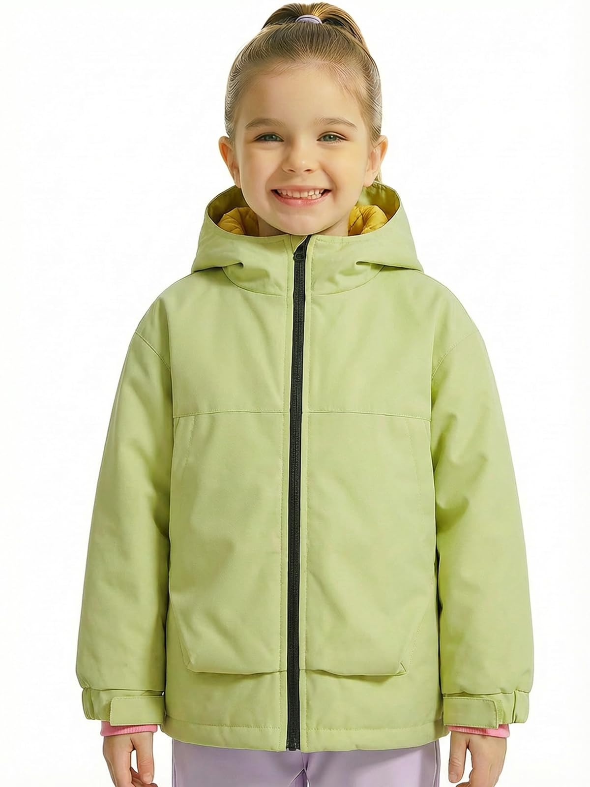 Photo 1 of [Zipper is damaged] Gogokids Boys Girls Waterproof Jacket Insulated Padded Windbreaker Raincoat Sports Hooded Outerwear for Hiking Gear, Yellow, 7-8 Years