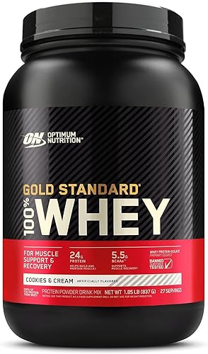 Optimum Nutrition (ON) Gold Standard 100% proteína de suero en polvo aislado de fuente primaria, 0.91 onzas de proteína para apoyo muscular y
