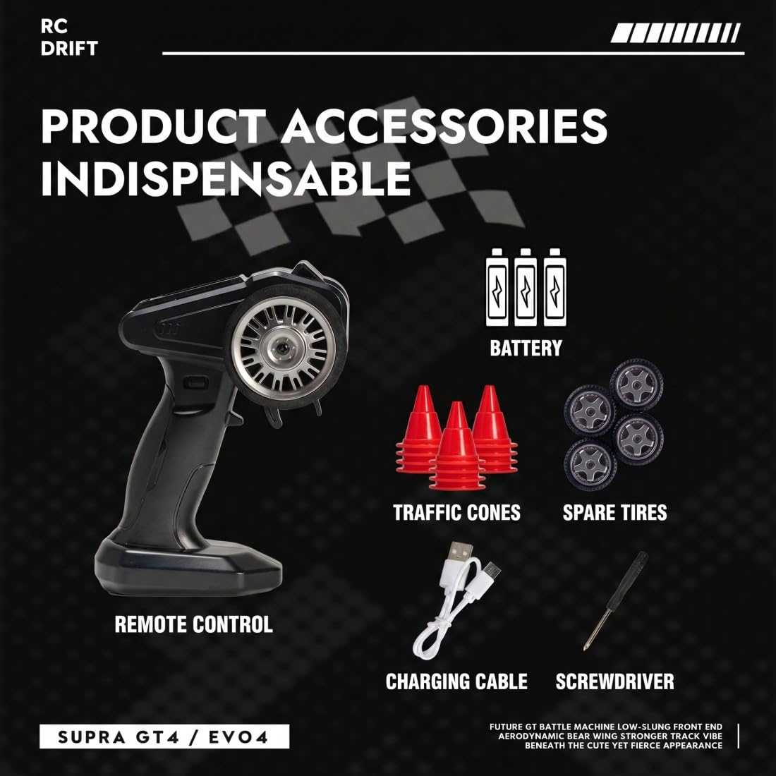 NULA Mini auto RC Drift per scrivania, corse indoor e pavimenti, 1:43, 4WD con controllo proporzionale del gas da 2,4 GHz, luce LED per adulti hobbisti (rosso/CZ4106)