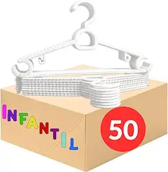 Kit Cabide Infantil Para Roupas 50 unidades (Branco) | Cabide Antideslizante Reforçado Multiuso | Contém Porta Lenço, Vestidos| Cabides para Calças, Casaco, Camisetas, Bermudas | CSCABIDES