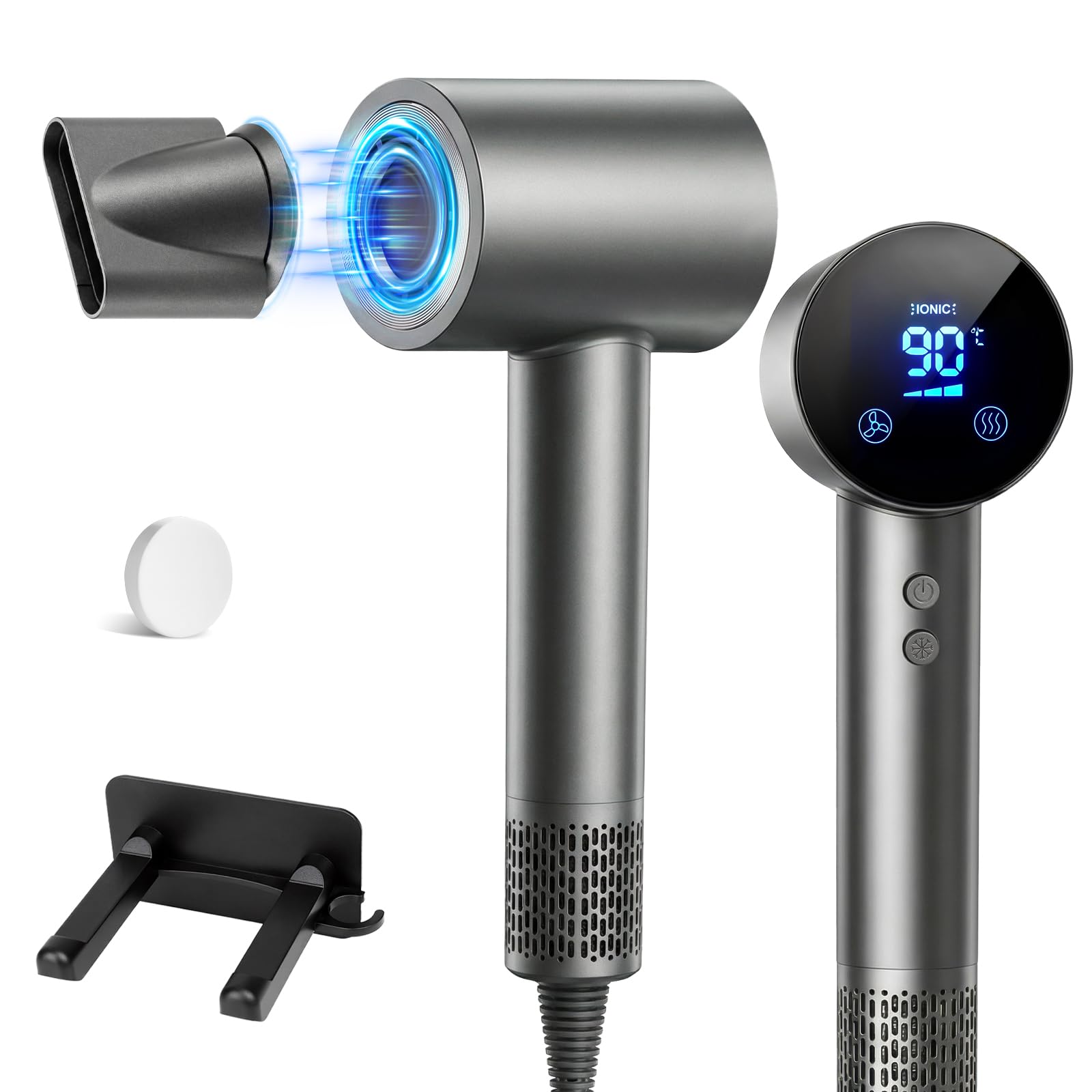 KEKEROBOT Secadora de Cabello Profesional 1500W LED 4 Temperaturas 3 Velocidades, Hair Dryer 500M Iones Anti-Frizz, Secadora de Pelo Portátil con Soporte, Boquilla Magnética y Aromaterapia
