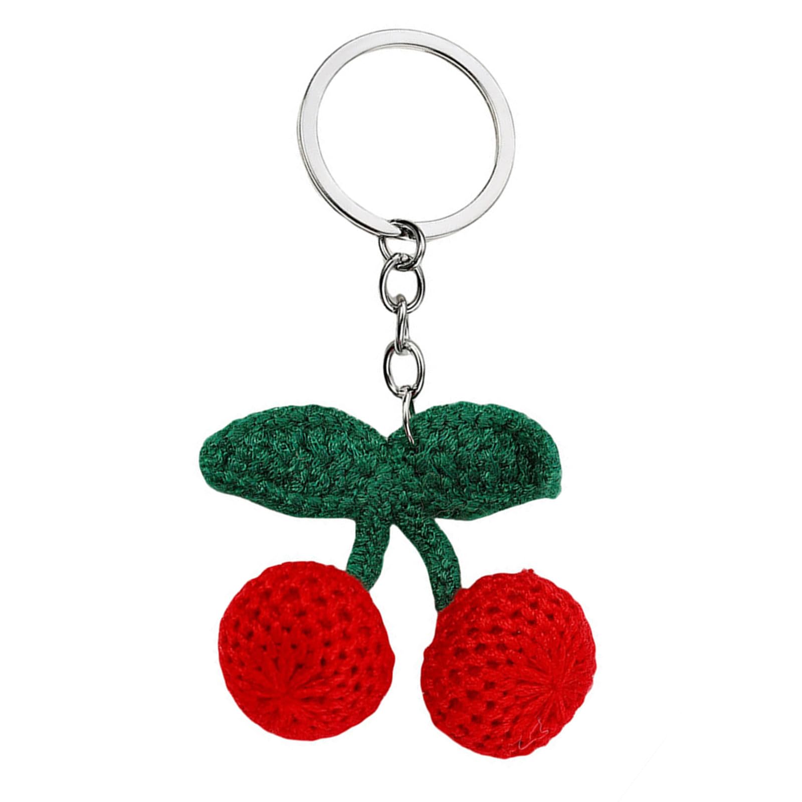 Plcpdm Women's Red Keyring, Keychain, Multipurpose Knitted Cherrys Charm Pendant Handmade Yarn Decoration For Keychains And Bags Soft And Unique Designs
