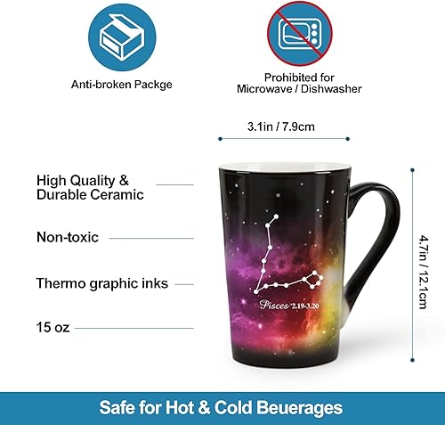 Miniatura 3 de Taza de constelación cambiante de calor de Piscis de 12 onzas, taza de café de Piscis con grabado del horóscopo, taza de cerámica que cambia de