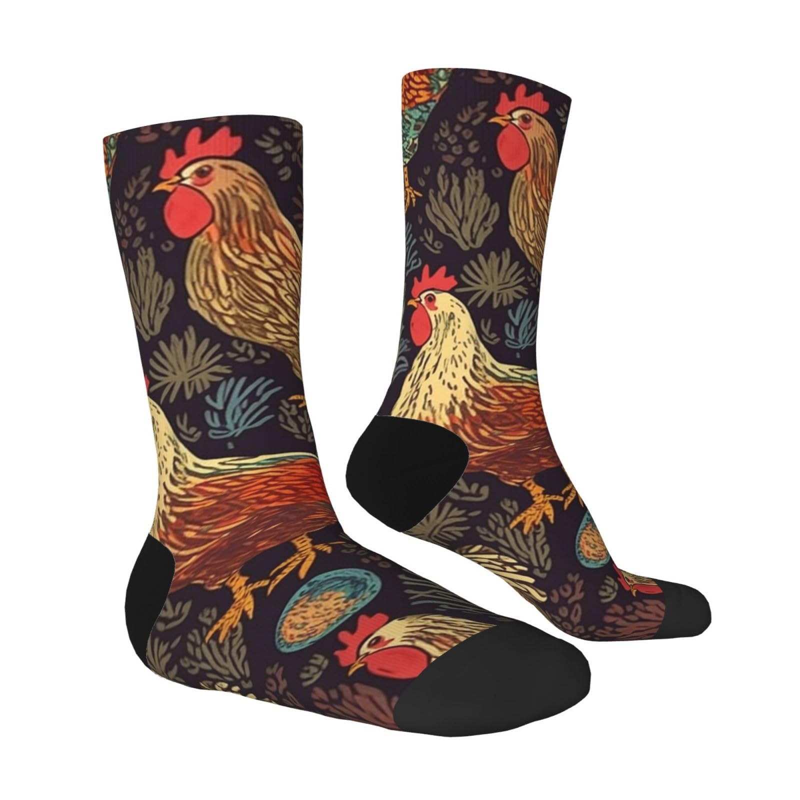 LZQPOEAS Chicken Print Athletic Socks Unisex Cushioned Crew Socks Hiking Running Calf Sock Soft Above Ankle Sock