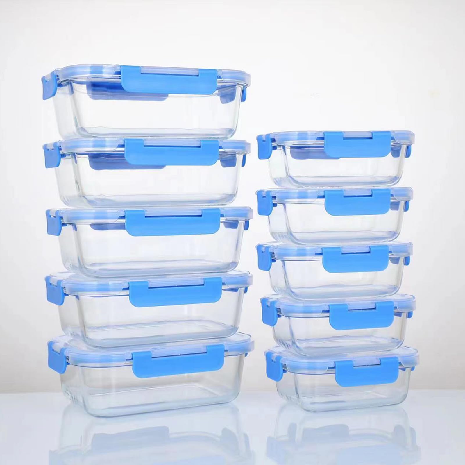 Confezione da 10 contenitori in vetro per la preparazione dei pasti, per pranzo, cibo e frutta, con coperchio, contenitori per il pranzo in vetro per cucina (10 blu)