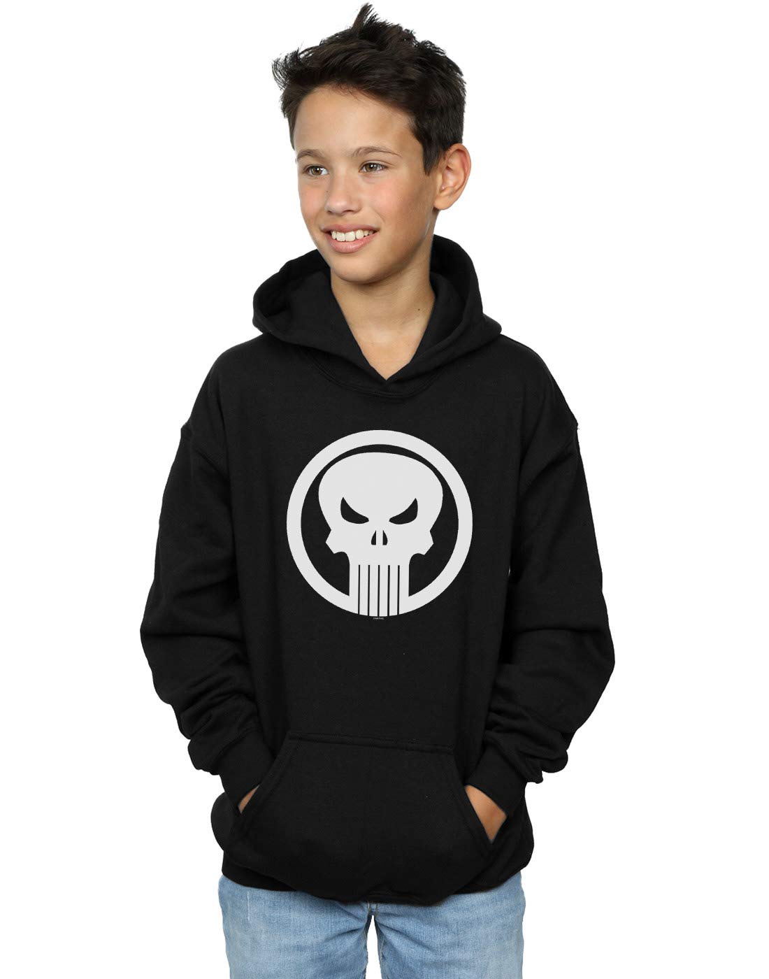 Absolute Cult Boys Black Marvel The Punisher Skull Circle Hoodie 12-13 Years