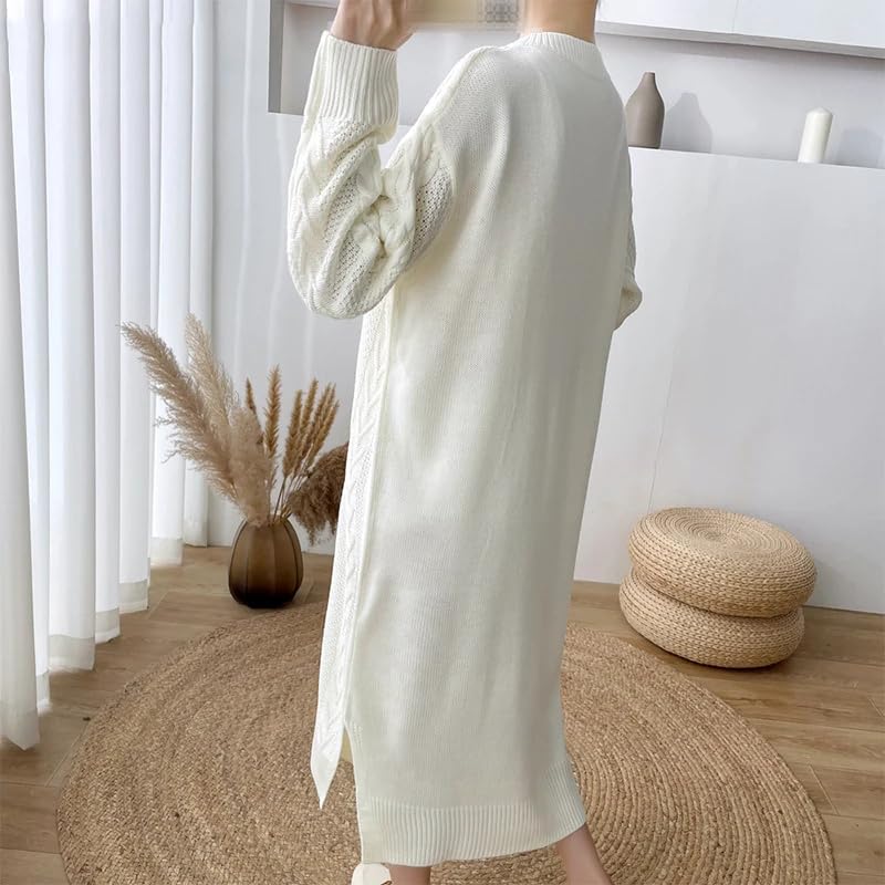 Maglione da donna Autunno Inverno Lavorato a Maglia Abito di Grandi Dimensioni Spacchi Intrecciati Sciolto