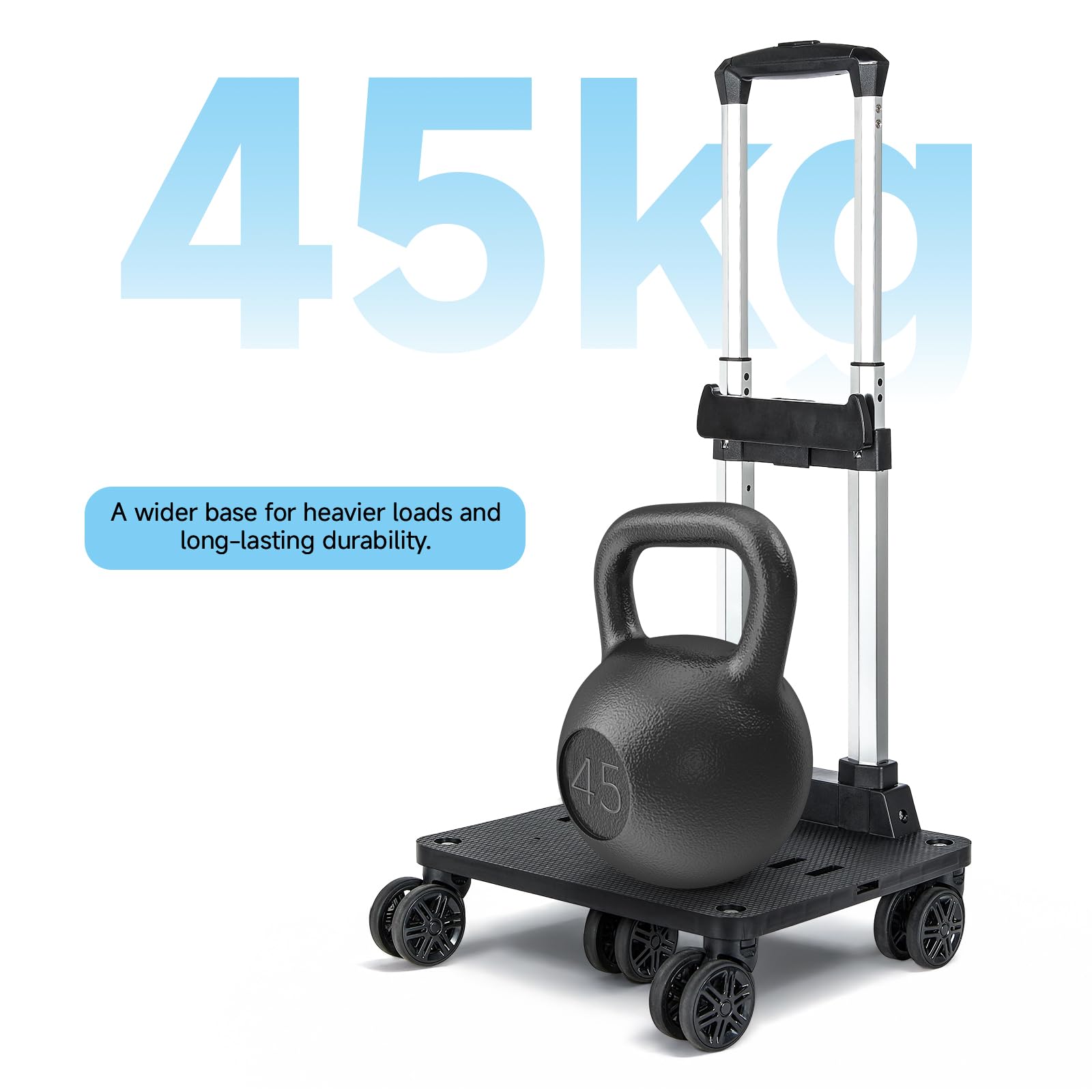 Amythe Chariot pour Sac à Dos, Trolley Scolaire Universel Pliable avec 5 Roues et 2 Sangles de Fixation pour Cartable et Bagages de Voyage, Hauteur Réglable, Noir