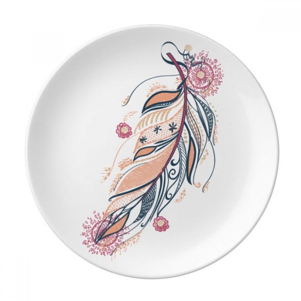 Assiette cadeau en porcelaine de 20,3 cm ornée de plumes roses romantiques