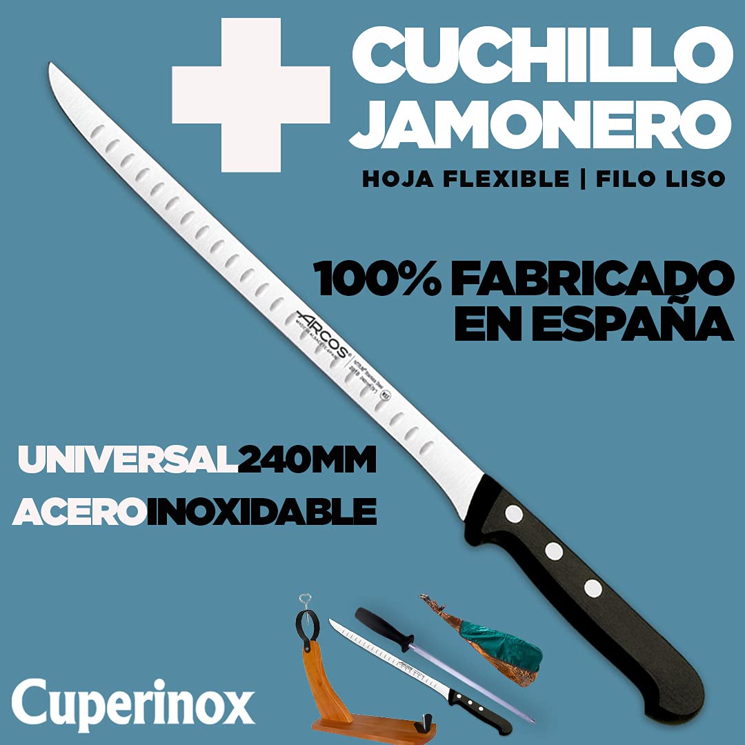 CUPERINOX Support Jambon Inox Professionnel + Couteau Elite - Base Antidérapante