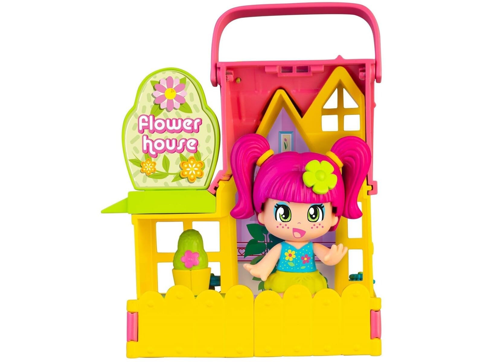 Pinypon Casita de Las Flores Plegable Amarillo Rosa Famosa (PNY26100) para Niños y Niñas desde 4 Años con Accesorios