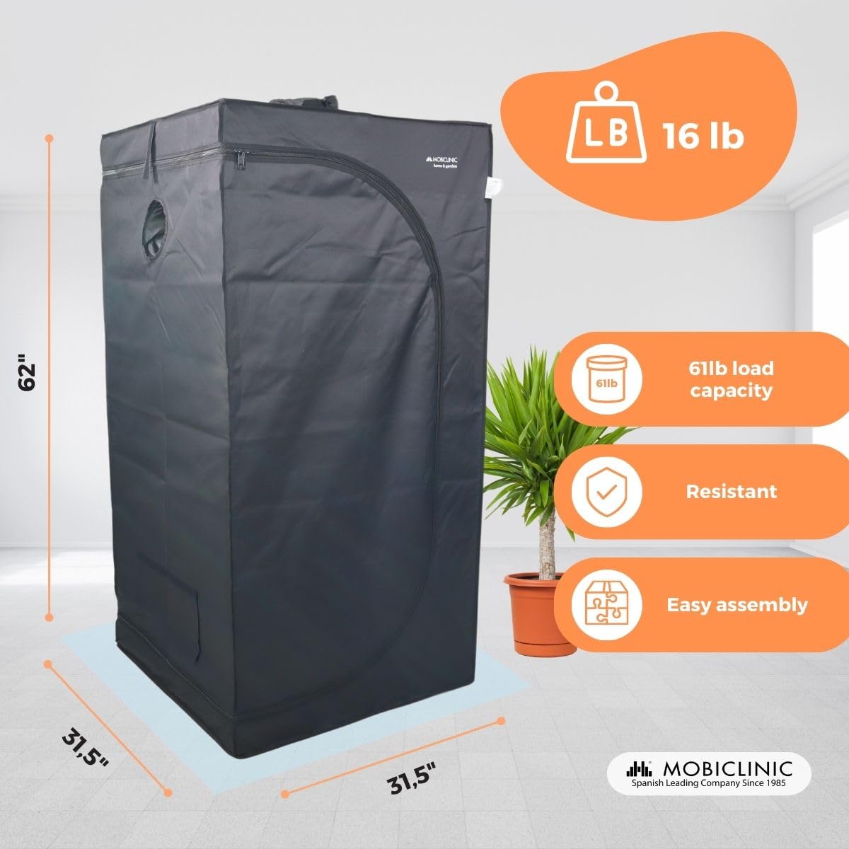 Mobiclinic®, Indoor Grow Tent, Premium Mylar 97%, Reflective, Hydroponic System, 80x80x160 cm / 2.6x2.6x5.2 ft, Grow Box, Waterproof, Removable Base, Thick Nylon Fabric, Sturdy Structure, Greenhouse Garden