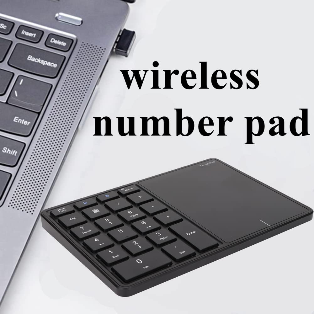 ASHATA Bluetooth Extended Numeric Keypad, Kabellose Nummer Tastatur mit Touchpad, wiederaufladbarer 22 Tasten Nummernblock Typ C Numerische Tastatur für Laptop, PC, Desktop(Schwarz)