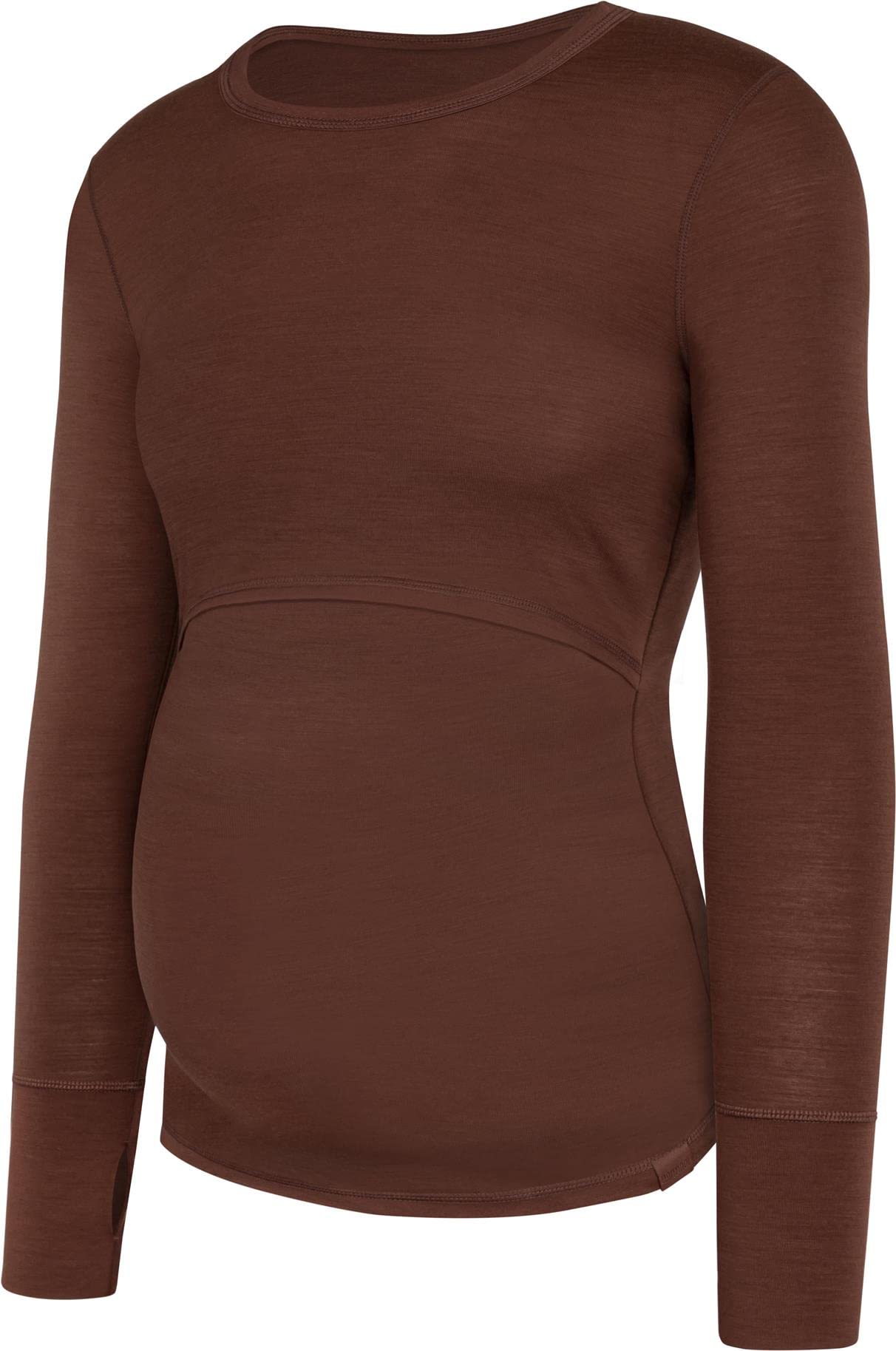 Damen Merino Umstands-Langarm-Shirt Stillshirt mit Rundhalsausschnitt - Schwangerschafts Oberteil Umstandspullover aus RWS zertifizierter Merinowolle und Elasthan